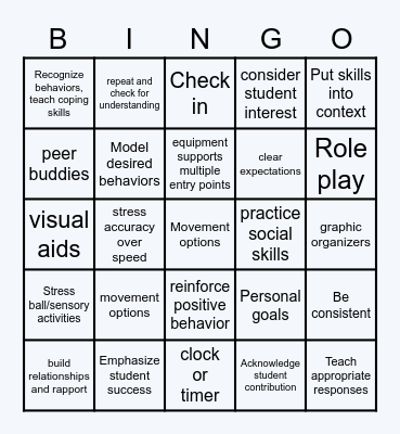 Strategies for Inclusion Bingo Card