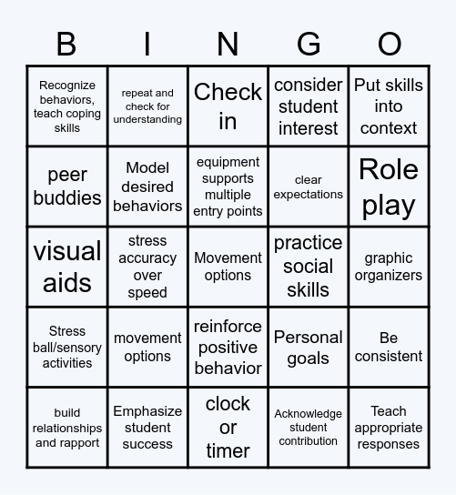 Strategies for Inclusion Bingo Card