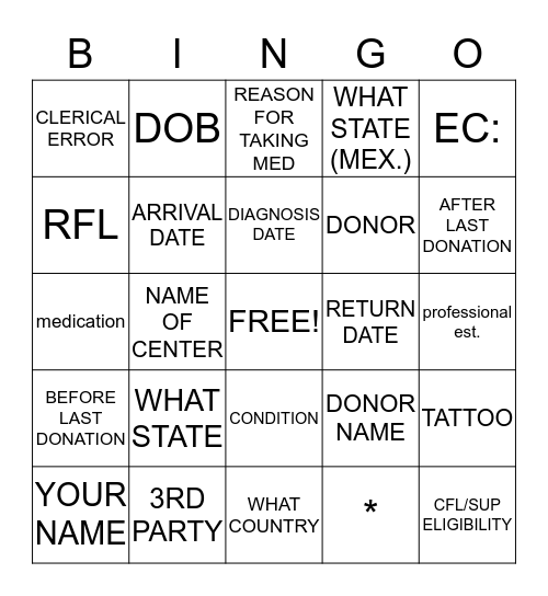 BS400 Bingo Card