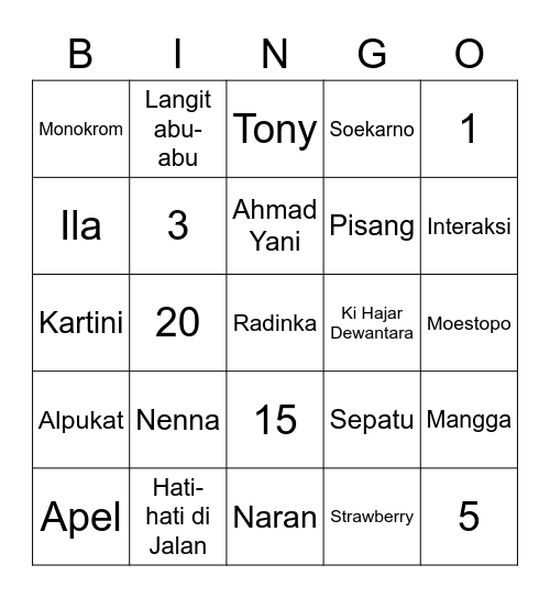 Eddie's Bingo Card