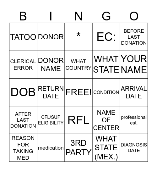 BS400 Bingo Card