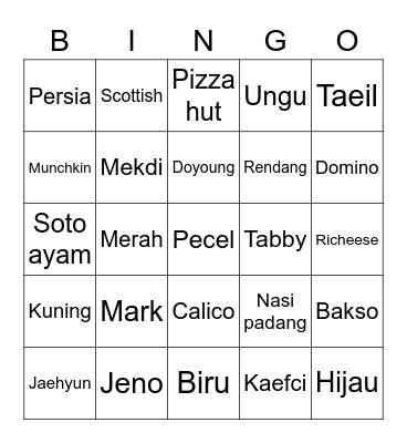 Punya Keeho Bingo Card