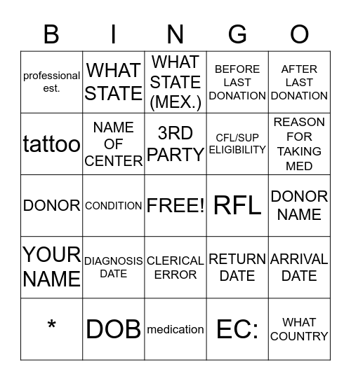 BS400 Bingo Card