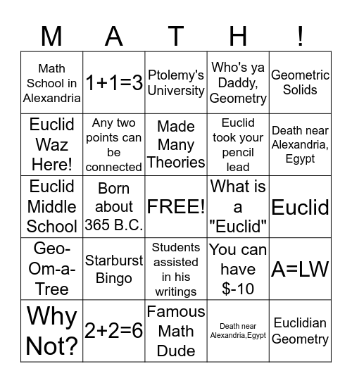 Euclid Bingo Card