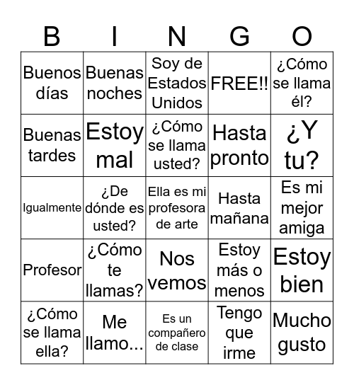 Saludos Bingo Card