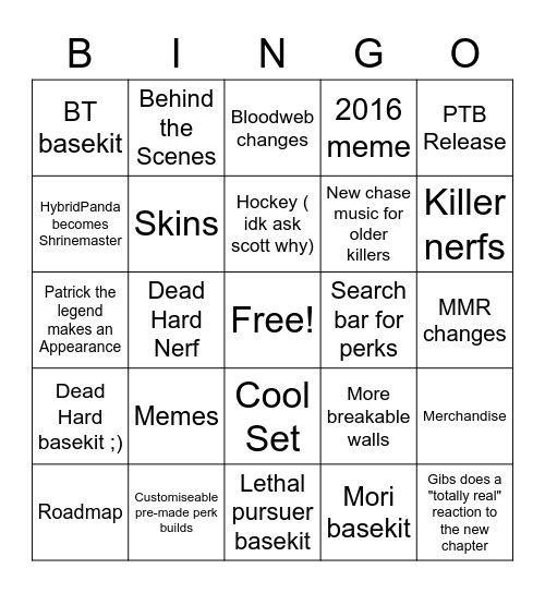 DBD 6th Anniversary Bingo Card