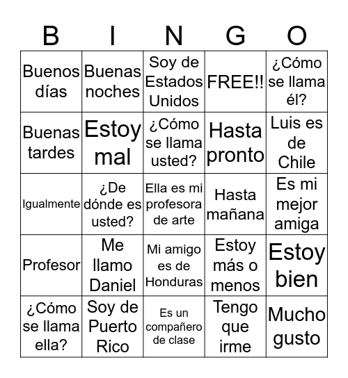 Saludos Bingo Card