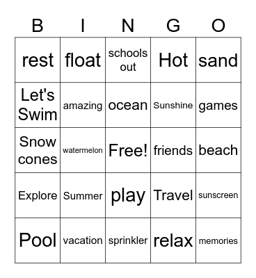 Schools Out Bingo Card