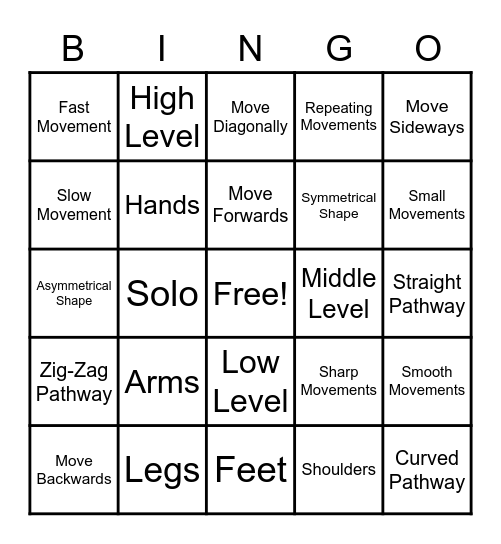 Dance Bingo Card