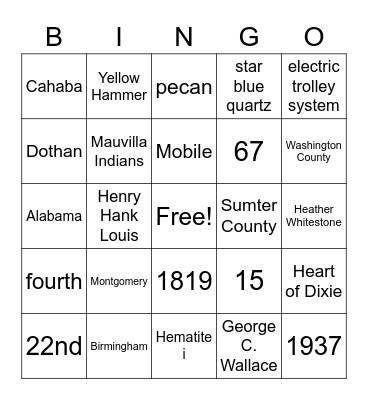 Alabama Facts 1 Bingo Card