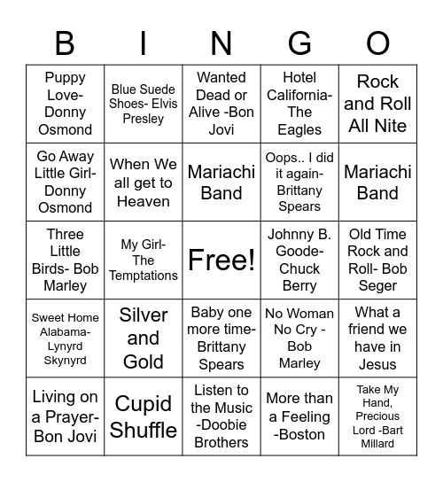 Music Bingo Card