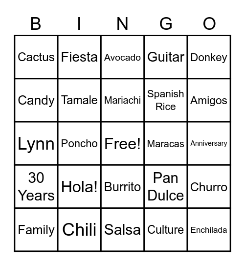 Fiesta Bingo!! Bingo Card
