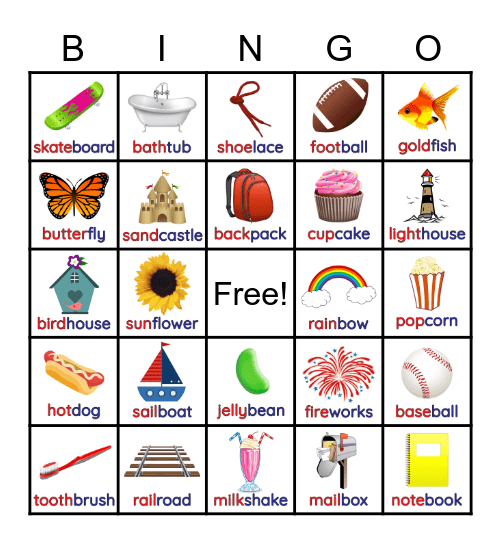 Compound Word Bingo Card