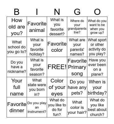 Getting to Know You Bingo Card