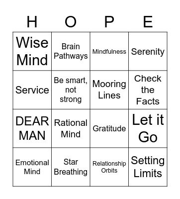 HOPE for the Future! Bingo Card