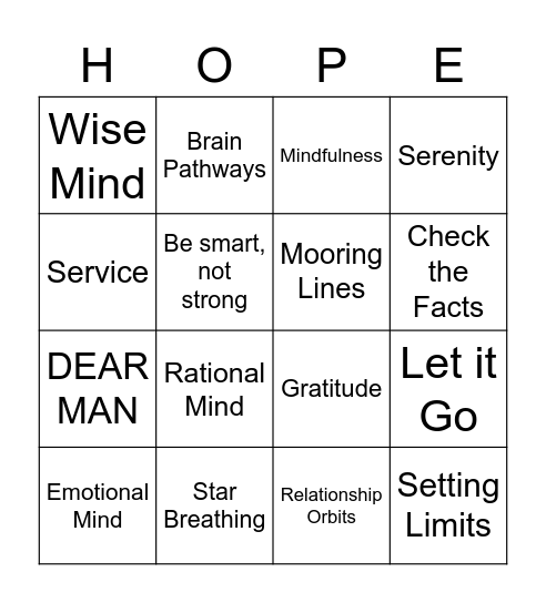 HOPE for the Future! Bingo Card