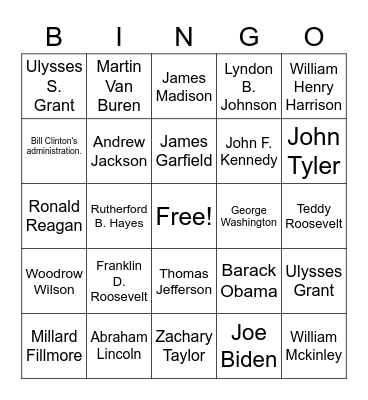 Presidents Facts 1 Bingo Card