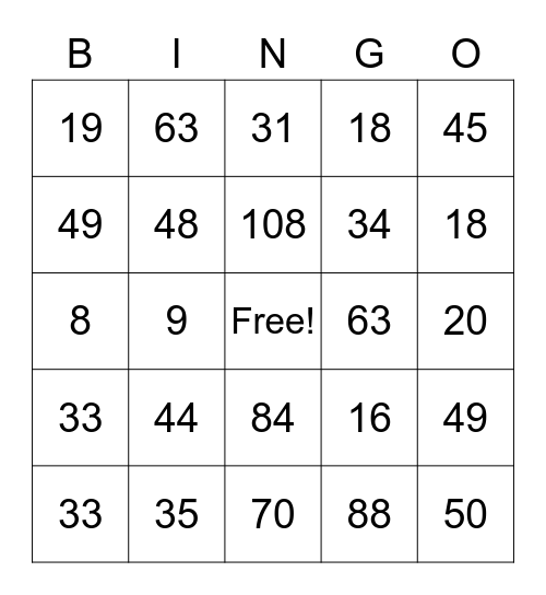 Number Bingo 1-75 Bingo Card