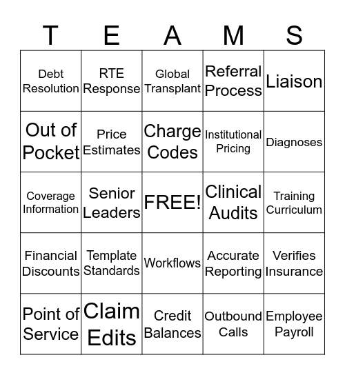 RCSS Team Intro Bingo Card