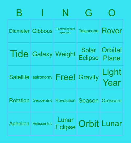 Unit Three Vocabulary Review Bingo Card