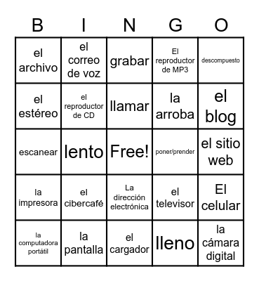 La Tecnología y Computadoras Bingo Card