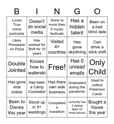 SHIFT PEOPLE BINGO Card