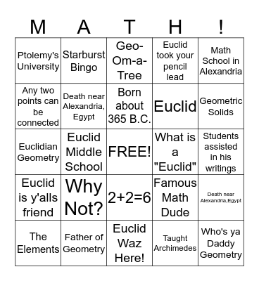 Euclid Bingo Card