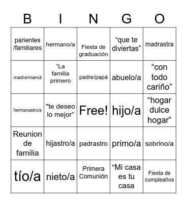 La familia Bingo Card