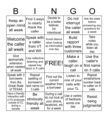 Listening Skills Bingo Card