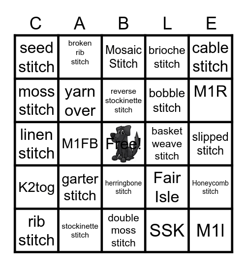 Stitches Bingo Card