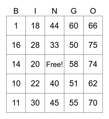 Untitled Bingo Card