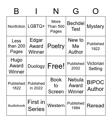 Book Bingo Card