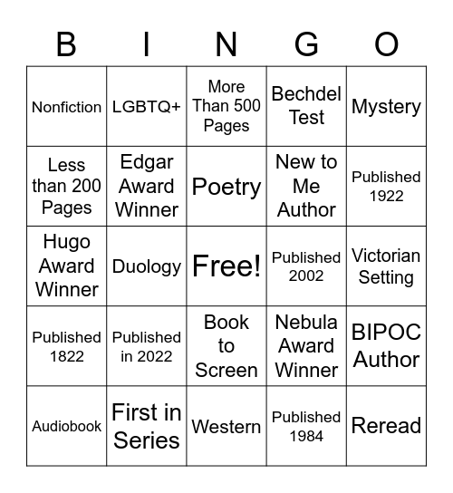 Book Bingo Card