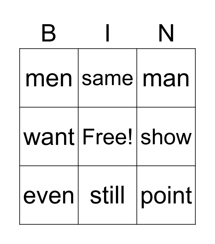 Focus on Words Bingo Card