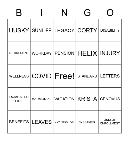 DM, BENEFITS & PENSION TEAM MEETING Bingo Card