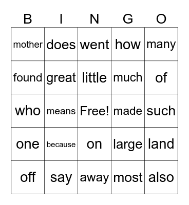 Sight Words 8 Bingo Card