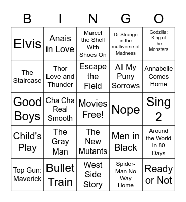 Summer Movies Bingo Card