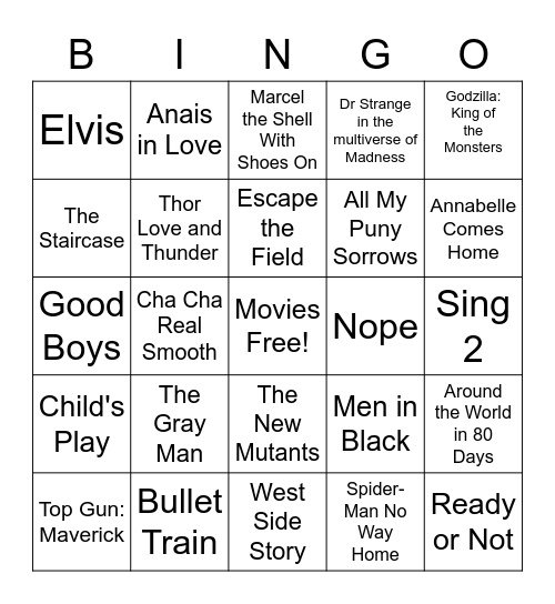 Summer Movies Bingo Card