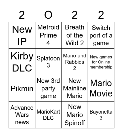Nintendo Direct Bingo E3 2022 Bingo Card