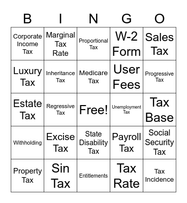 Taxes Bingo Card