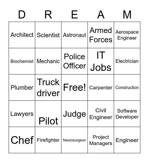 Career Exploration Bingo Card