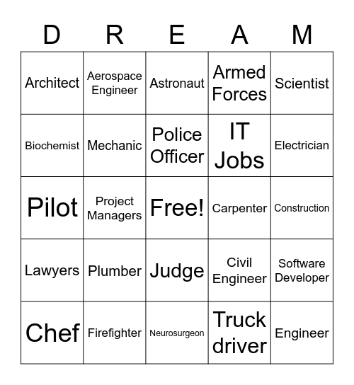 Career Exploration Bingo Card