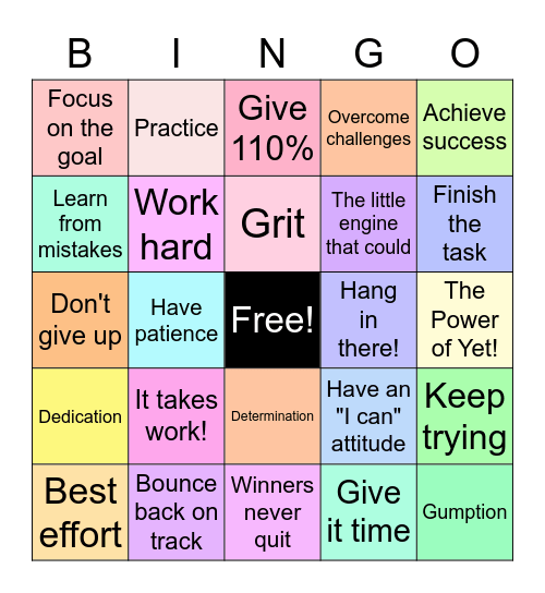 PERSEVERANCE Bingo Card