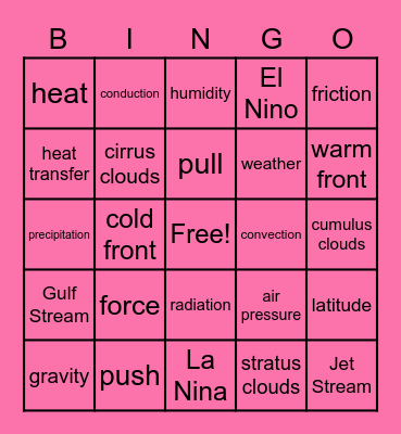 Science EOG Review Bingo Card