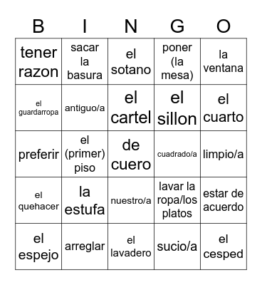 La casa y los muebles Bingo Card