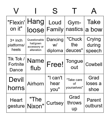 Vista Grad Bingo Card