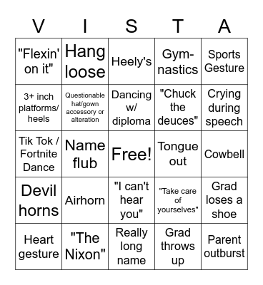 Vista Grad Bingo Card