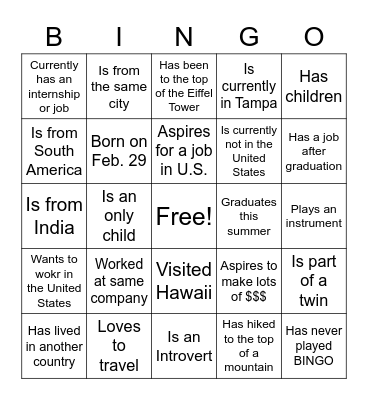 ISM6155 - 1st Day Attendance Bingo Card