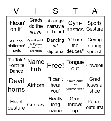 Vista Grad Bingo Card