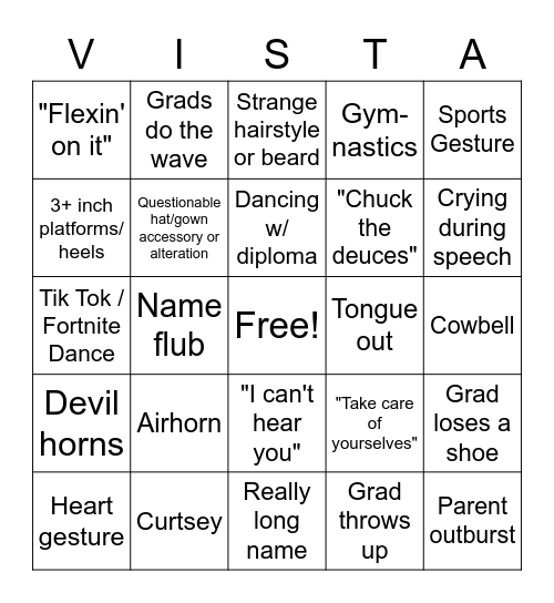 Vista Grad Bingo Card